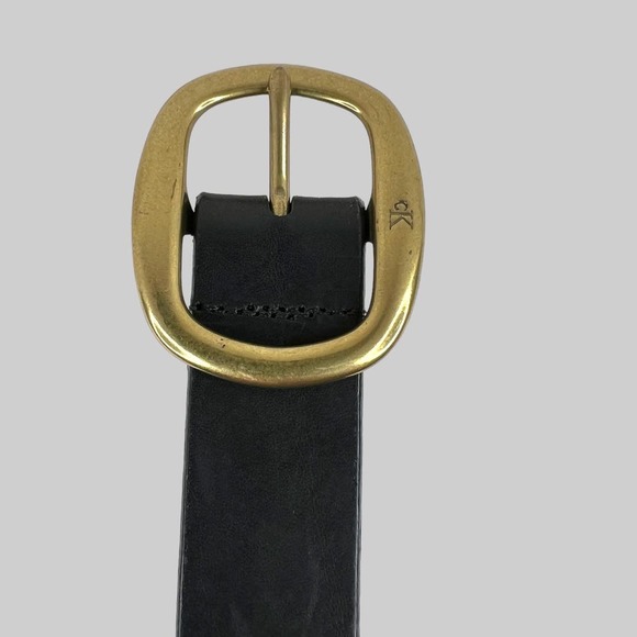 CK Italian Saddle Leather Belt in Black and Gold Women's Size Small - Picture 8 of 12